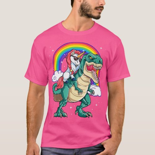Unicorn Riding  rex Dinosaur Boys Girls Men Women  T_Shirt