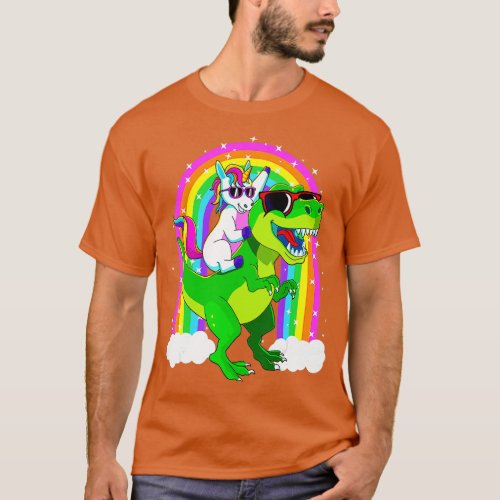 Unicorn Riding rex Dinosaur  Rex Girls Boys Kids M T_Shirt