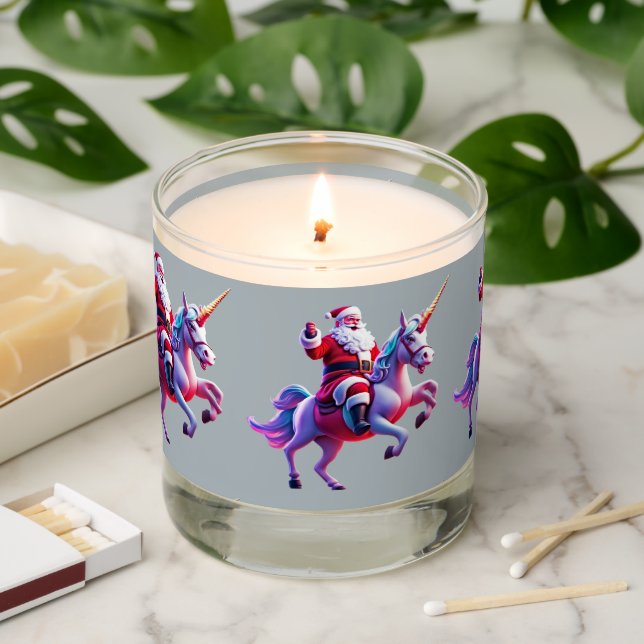 Unicorn Riding Santa Scented Candle (Lit)