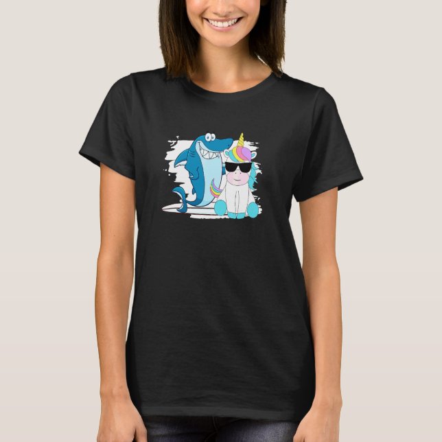 Unicorn Riding Shark Cool Tee (Front)