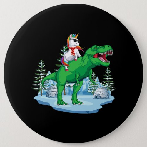 Unicorn Riding T rex Christmas Dinosaur Boys Girls Button