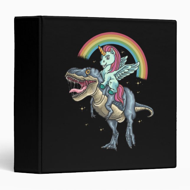 Unicorn Riding T rex Dinosaur 3 Ring Binder (Front/Spine)