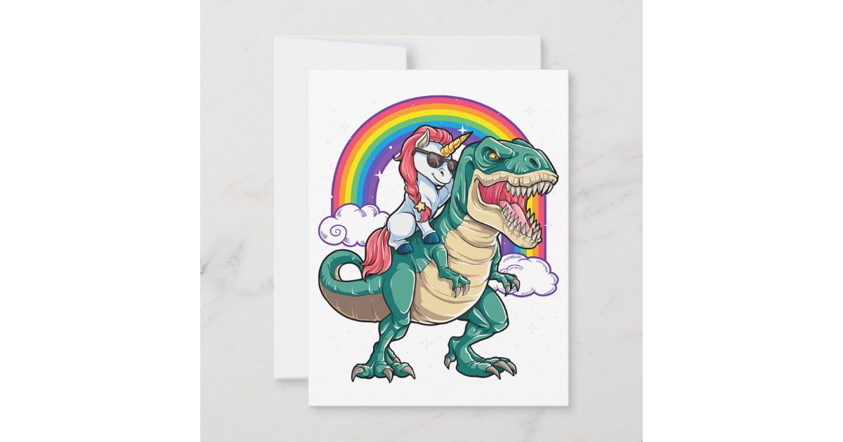 Unicorn Riding T rex Dinosaur Boys Girls Men Women Invitation | Zazzle
