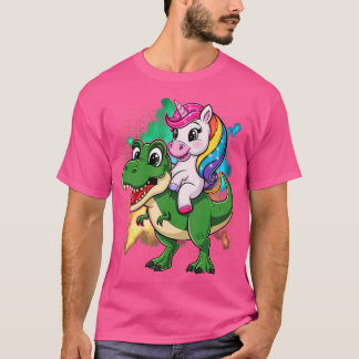 Unicorn Riding T Rex Dinosaur Boys Girls Men Women T-Shirt