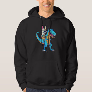 Unicorn Riding T Rex Dinosaur Easter Day Bunny Egg Hoodie