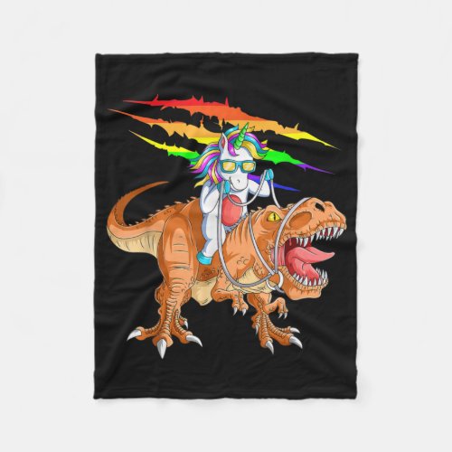 Unicorn Riding T_Rex Dinosaur Fleece Blanket