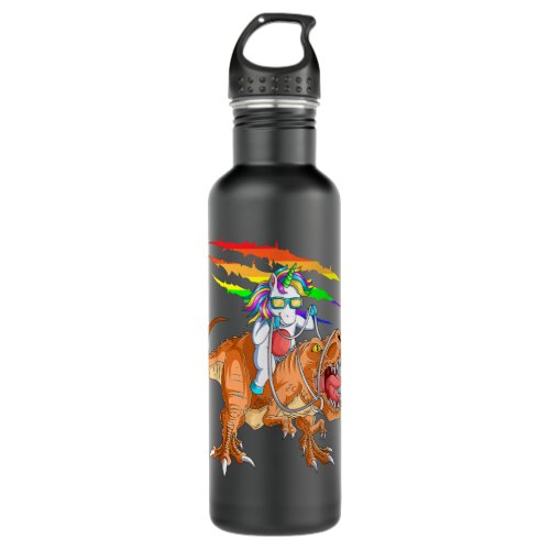 Unicorn Riding T_Rex Dinosaur For Kids Boys Girls  Stainless Steel Water Bottle