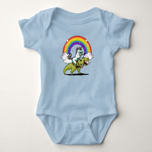 Unicorn Riding T_Rex Dinosaur Magical Rainbow Baby Bodysuit