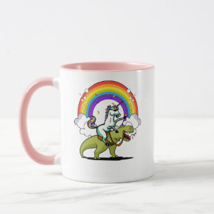 Unicorn Riding T-Rex Dinosaur Magical Rainbow Mug