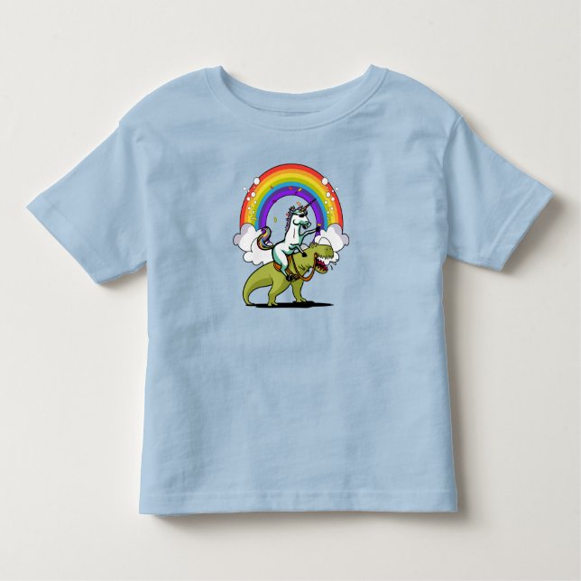 Unicorn Riding T-Rex Dinosaur Magical Rainbow Toddler T-shirt (Front)