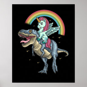 Unicorn Riding T rex Dinosaur Poster