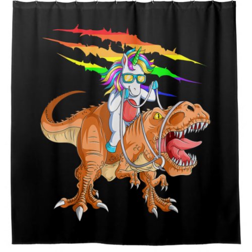 Unicorn Riding T_Rex Dinosaur Shower Curtain