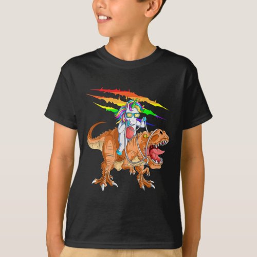 Unicorn Riding T_Rex Dinosaur T_Shirt