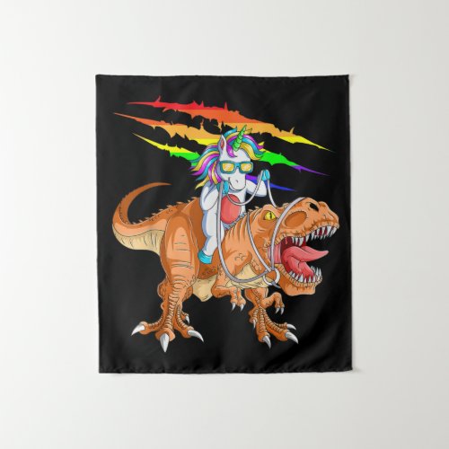 Unicorn Riding T_Rex Dinosaur Tapestry