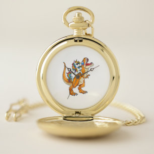 Unicorn Riding T rex Men Women Dinosaur Funny Boys Pocket Watch