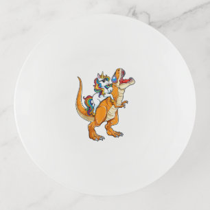 Unicorn Riding T rex Men Women Dinosaur Funny Boys Trinket Tray