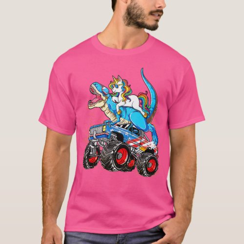 Unicorn Riding T rex Monster Truck Boys Girls Unic T_Shirt