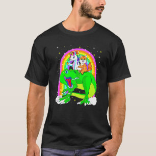 Unicorn Riding Trex Dinosaur Cat Space Kitten Gala T-Shirt