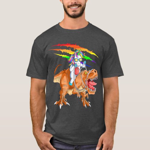 Unicorn Riding TRex Dinosaur For Kids Boys Girls T_Shirt