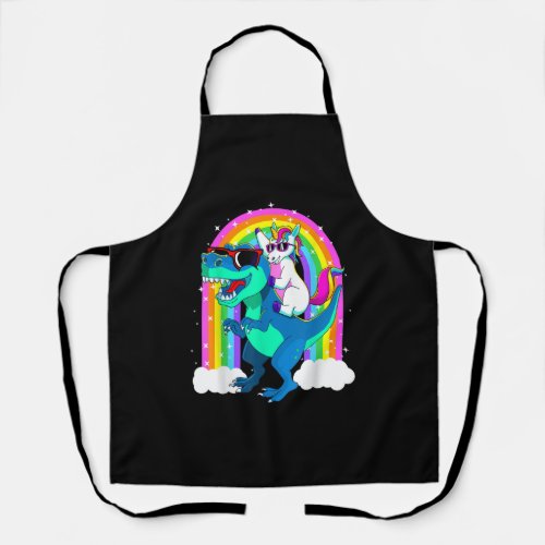 Unicorn Riding Trex Dinosaur Gift Girls Boys Kids Apron