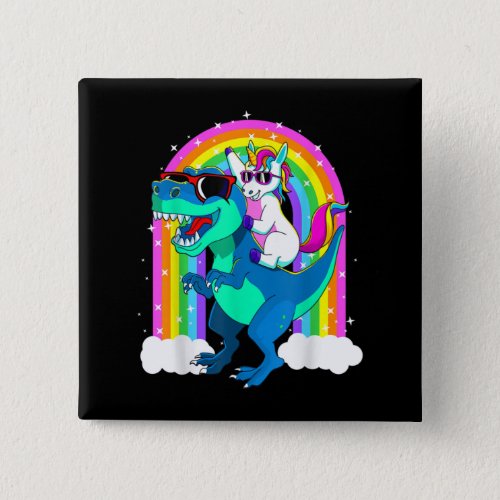 Unicorn Riding Trex Dinosaur Gift Girls Boys Kids Button