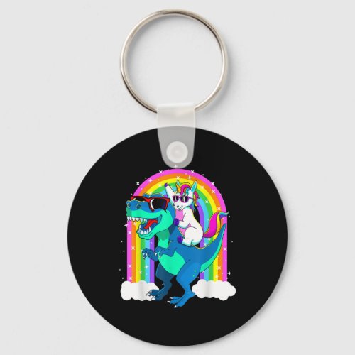 Unicorn Riding Trex Dinosaur Gift Girls Boys Kids Keychain