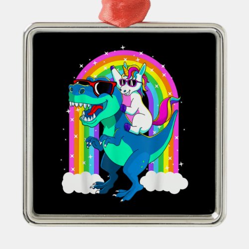 Unicorn Riding Trex Dinosaur Gift Girls Boys Kids Metal Ornament