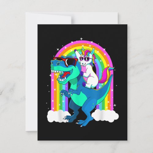 Unicorn Riding Trex Dinosaur Gift Girls Boys Kids Note Card