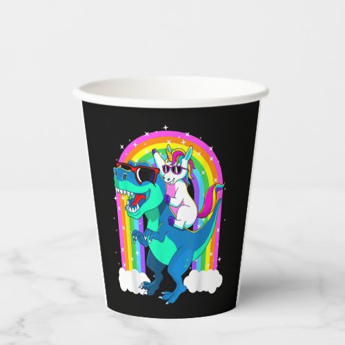 Unicorn Riding Trex Dinosaur Gift Girls Boys Kids Paper Cups