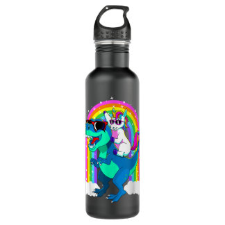 Unicorn Riding Trex Dinosaur Girls Boys Kids Men 1 Stainless Steel Water Bottle