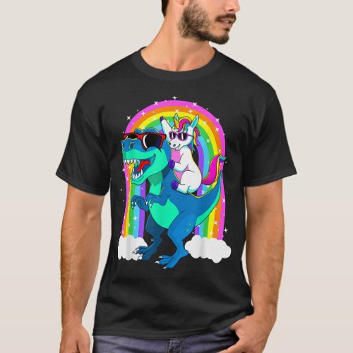 Unicorn Riding Trex Dinosaur Girls Boys Kids Men 1 T_Shirt