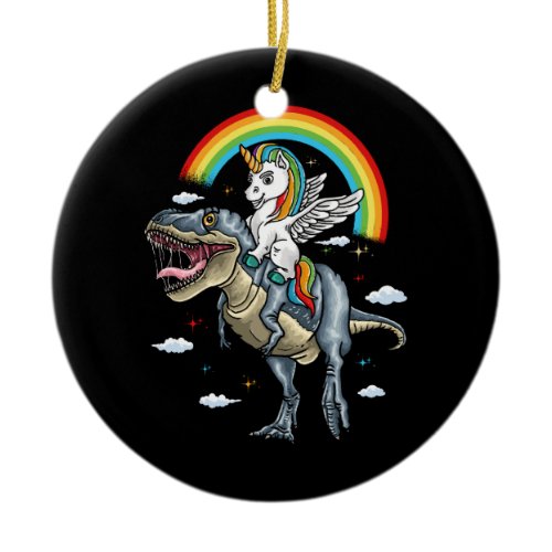 Unicorn Riding Trex Dinosaur Momicorn Rainbow For  Ceramic Ornament