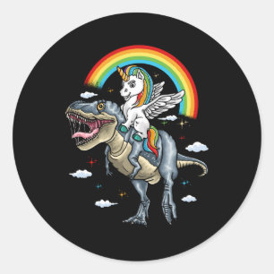 Unicorn Riding Trex Dinosaur Momicorn Rainbow For Classic Round Sticker