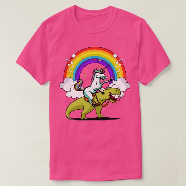 Unicorn Riding TRex Dinosaur Party T-Shirt (Design Front)