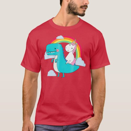 Unicorn Riding TRex Dinosaur Rainbow T_Shirt