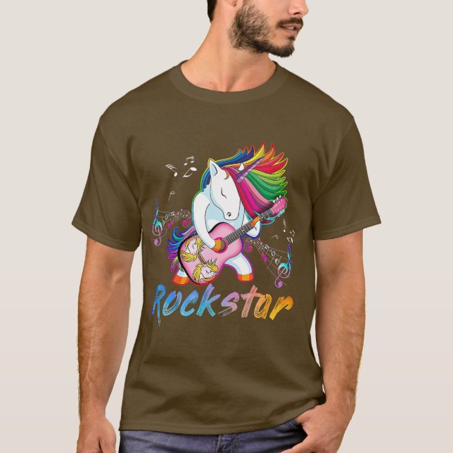 Unicorn Rock star Guitar Rockin music singer T-Shirt (Front)