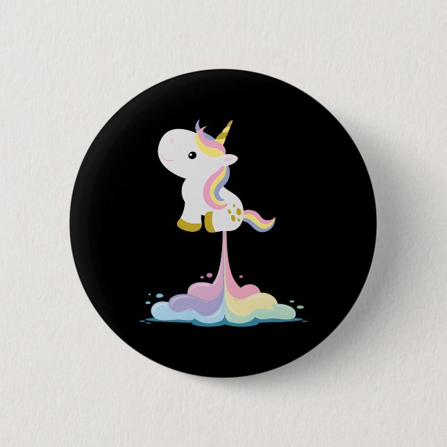 Unicorn Rocket Rainbow Clouds  Button (Front)
