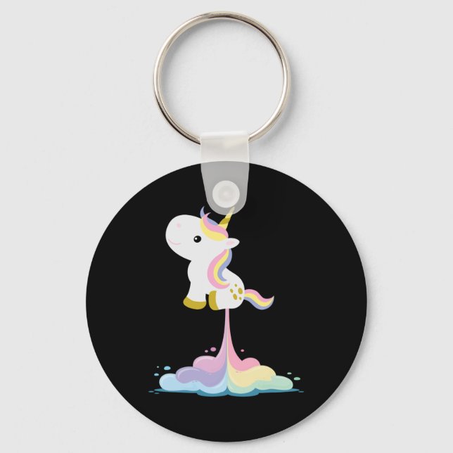 Unicorn Rocket Rainbow Clouds  Keychain (Front)