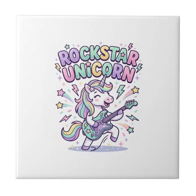 Unicorn Rockstar Unicorn Charming Apparel Graphic_ Ceramic Tile (Front)