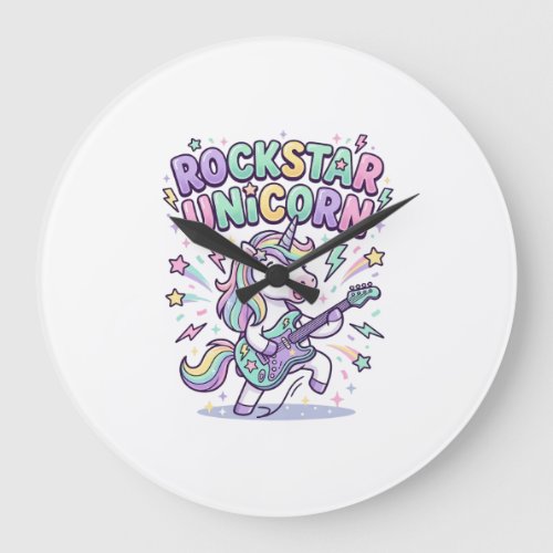 Unicorn Rockstar Unicorn Charming Apparel Graphic_ Large Clock