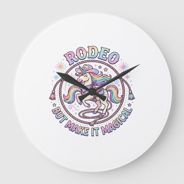 Unicorn Rodeo but Make It Magical Funny Cute Gift  Large Clock (Front)