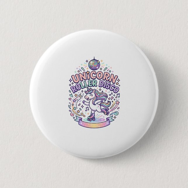 Unicorn Roller Disco Graphic Design T-Shirt Design Button (Front)