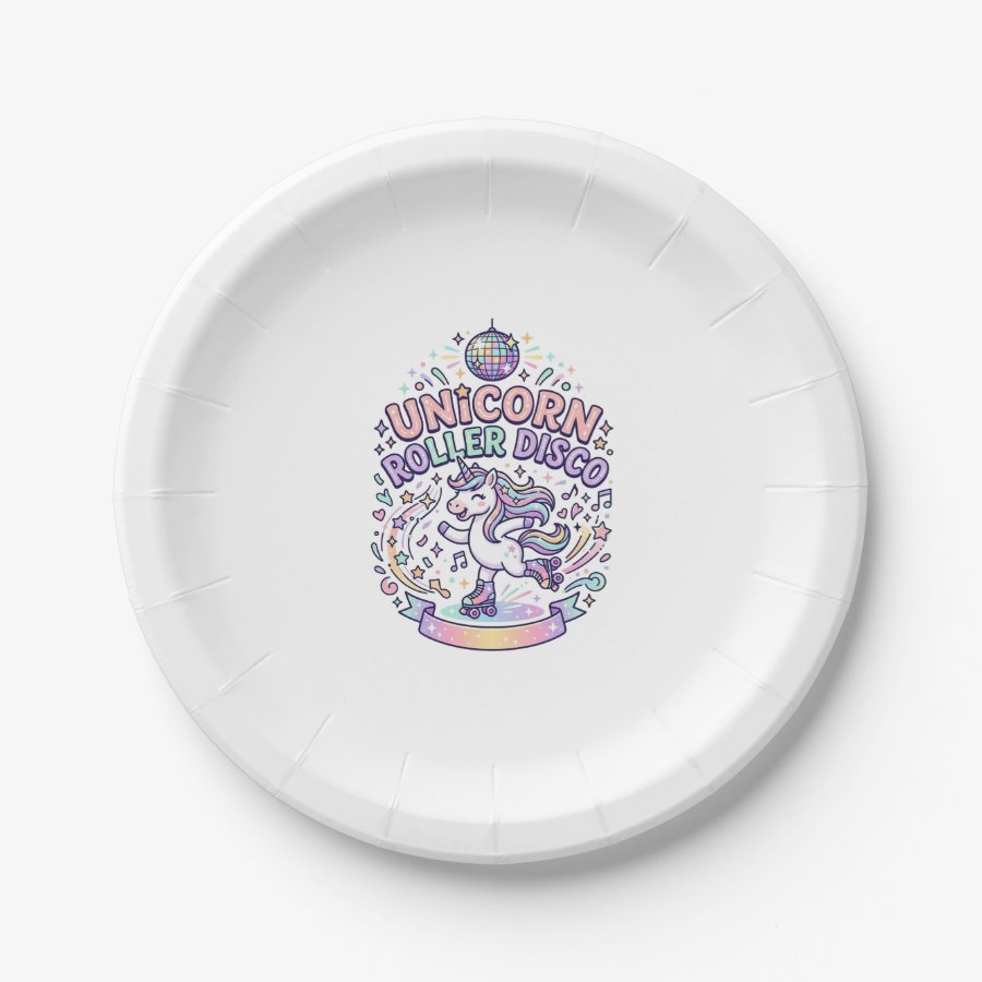 Unicorn Roller Disco Graphic Design T-Shirt Design Paper Plates