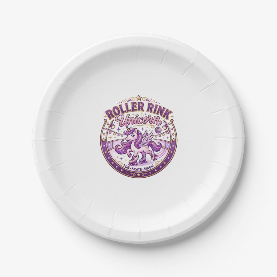Unicorn Roller Rink Unicorn POD Ready Merch Design Paper Plates