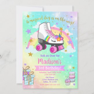 Unicorn Roller Skate Birthday Invitation