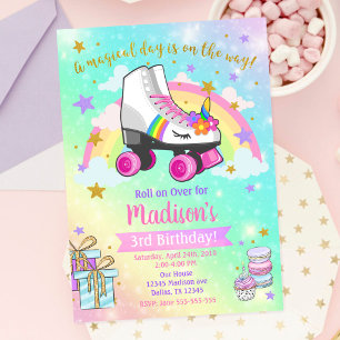 Unicorn Roller Skate Birthday Invitation
