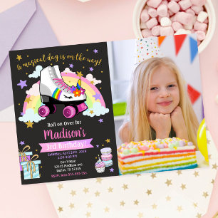 Unicorn Roller Skate Birthday Invitation