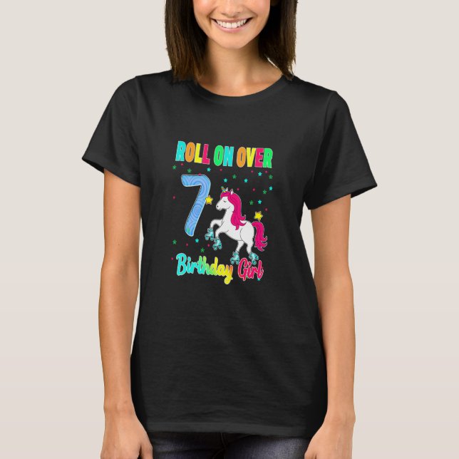 Unicorn Roller Skate Party Theme Age 7  T-Shirt (Front)