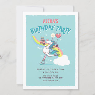 unicorn roller skates birthday invitation