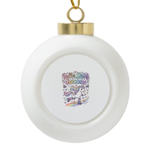 Unicorn Roller Skates Unicorn Playful Sticker and  Ceramic Ball Christmas Ornament